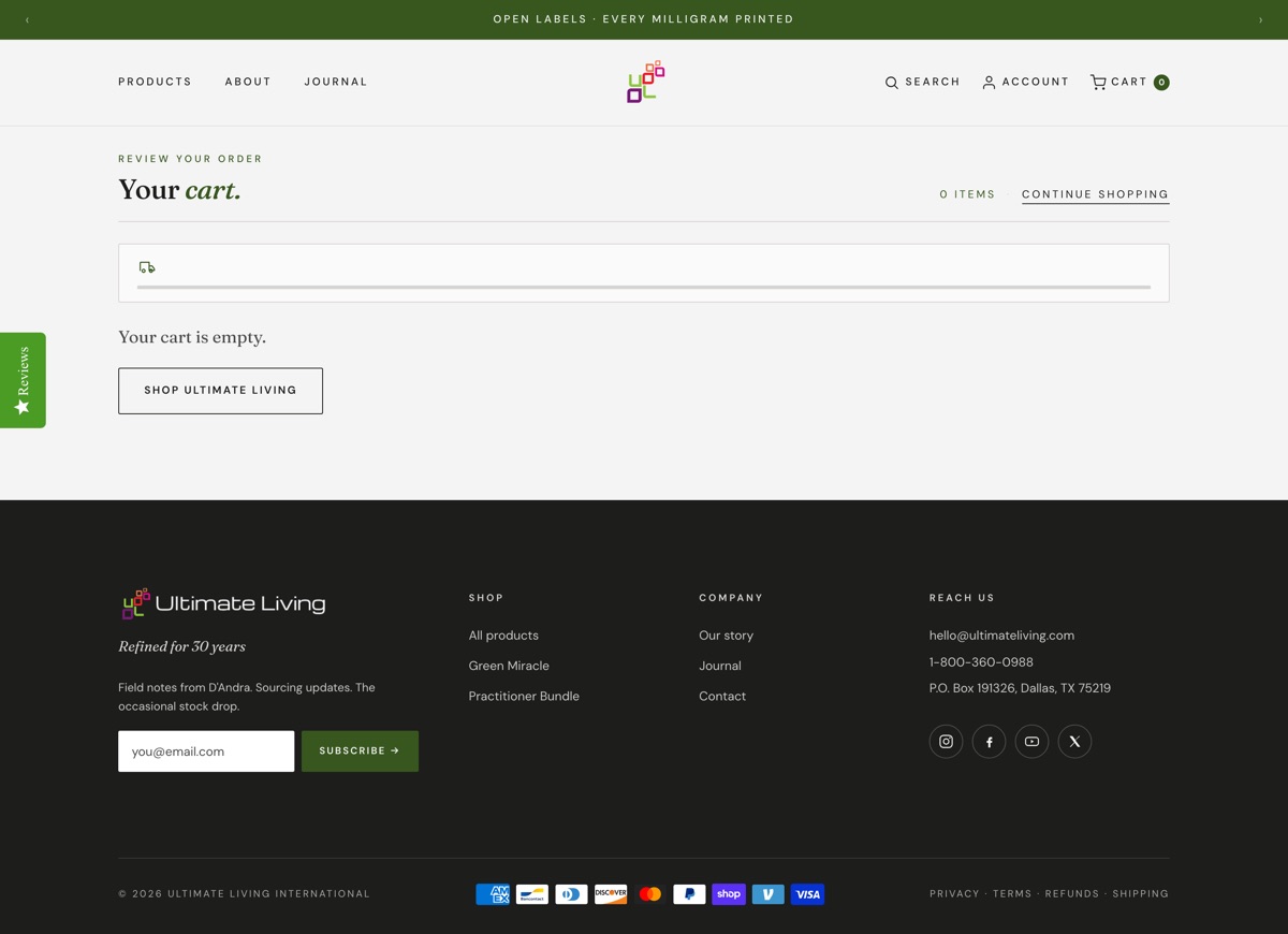 Rebuilt cart page with accurate shipping display, upsell rail, and review widget