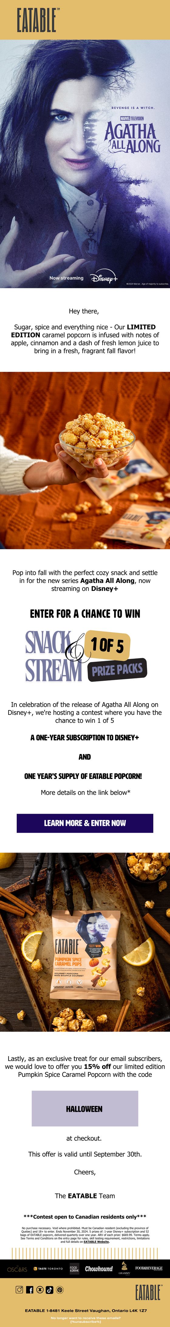 Agatha All Along Partnership email for EATABLE