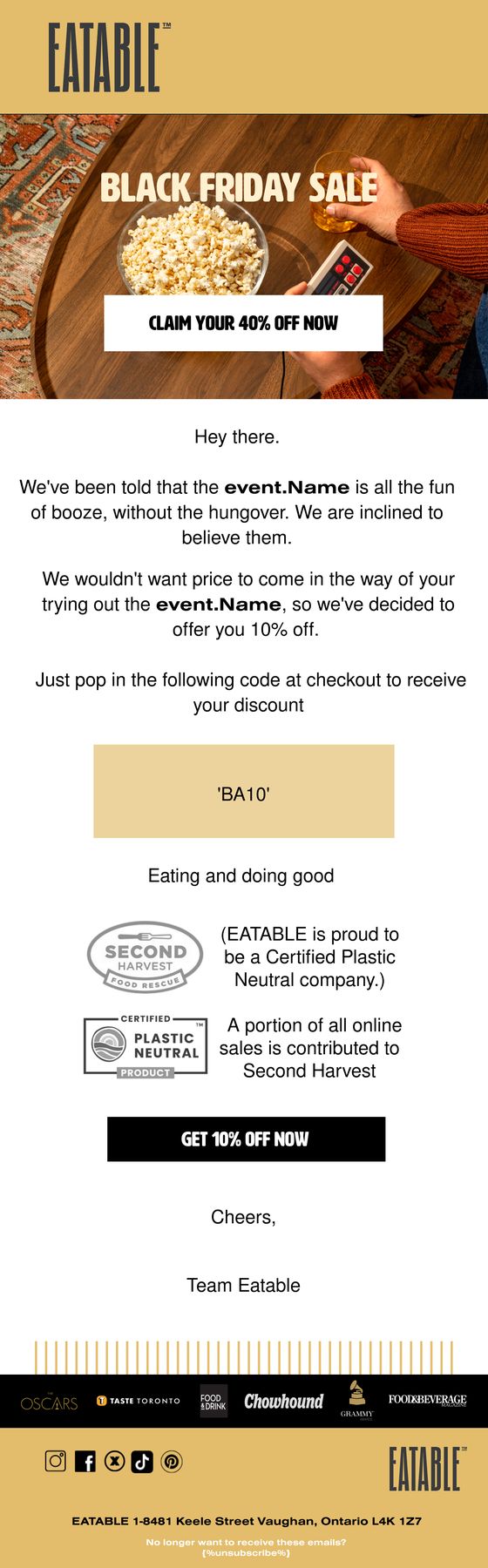 Black Friday Exclusive Offer email for EATABLE