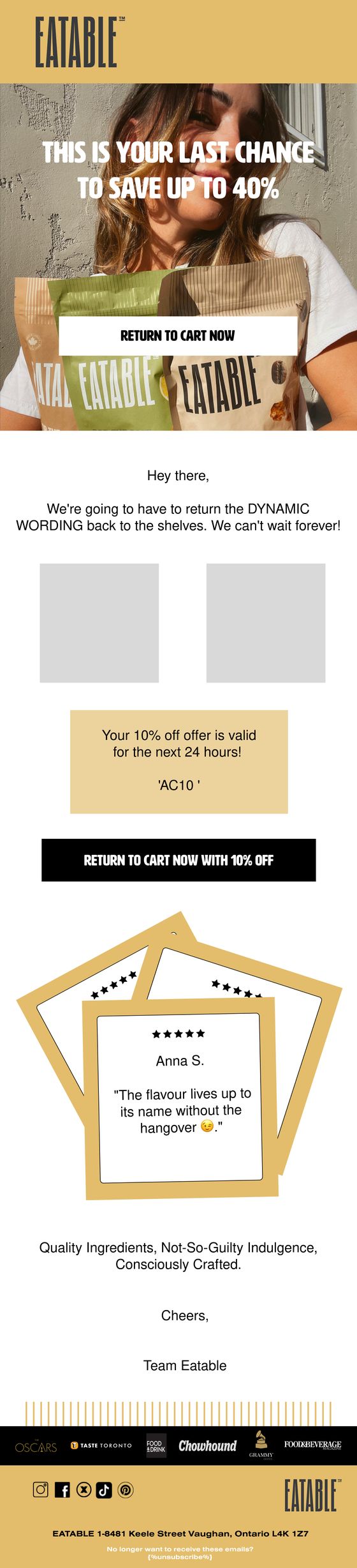 Last Chance To Save Up To 40% email for EATABLE