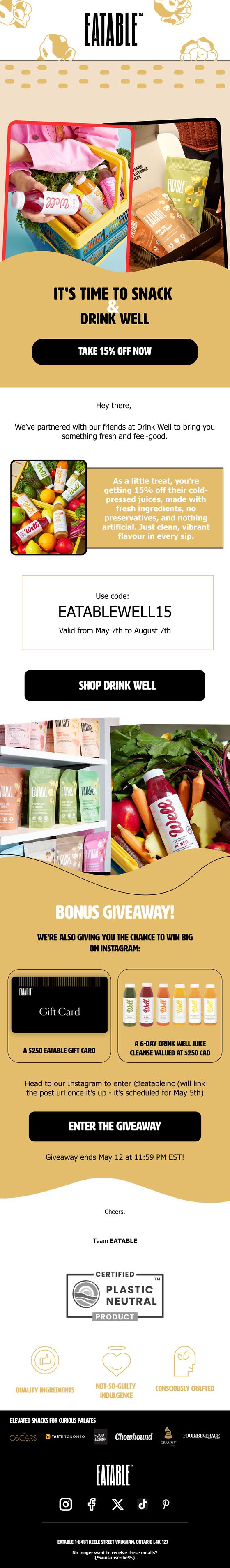 Drink Well Popcorn Pairings email for EATABLE