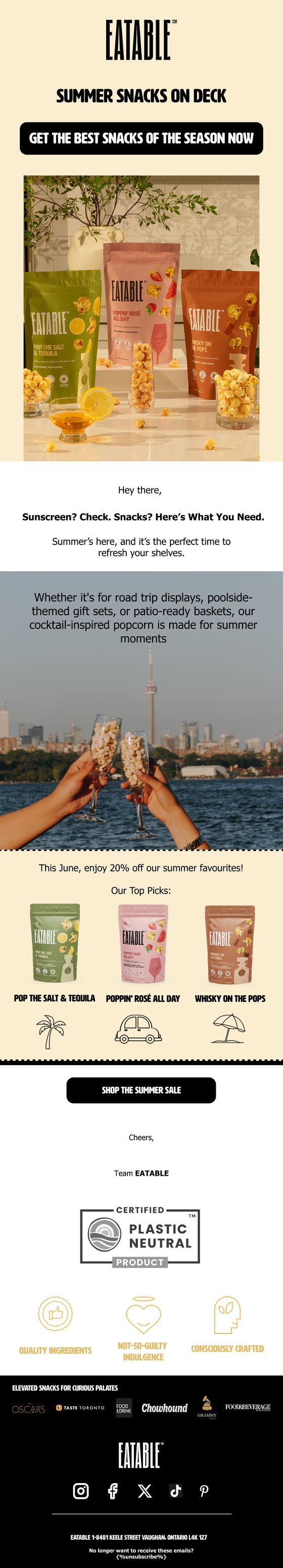 Summer Snack Guide email for EATABLE