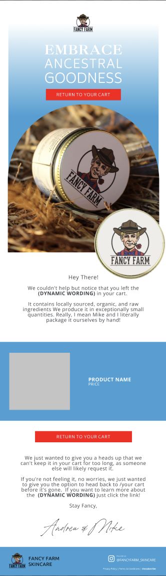 Added To Cart Reminder email for Fancy Farm