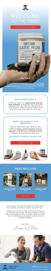Pure Tallow Skincare Foundations email for Fancy Farm