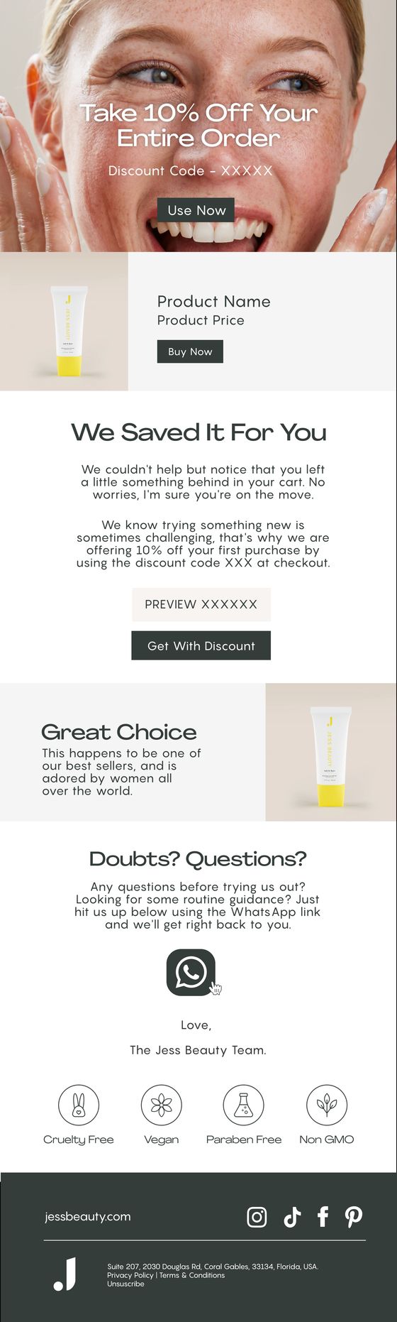 Your Skincare Routine Awaits email for Jess Beauty