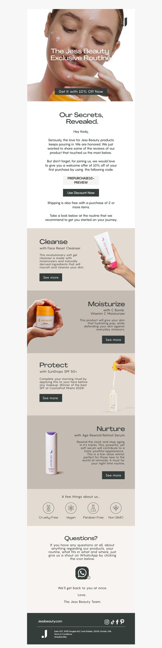 Essential Morning Routine email for Jess Beauty