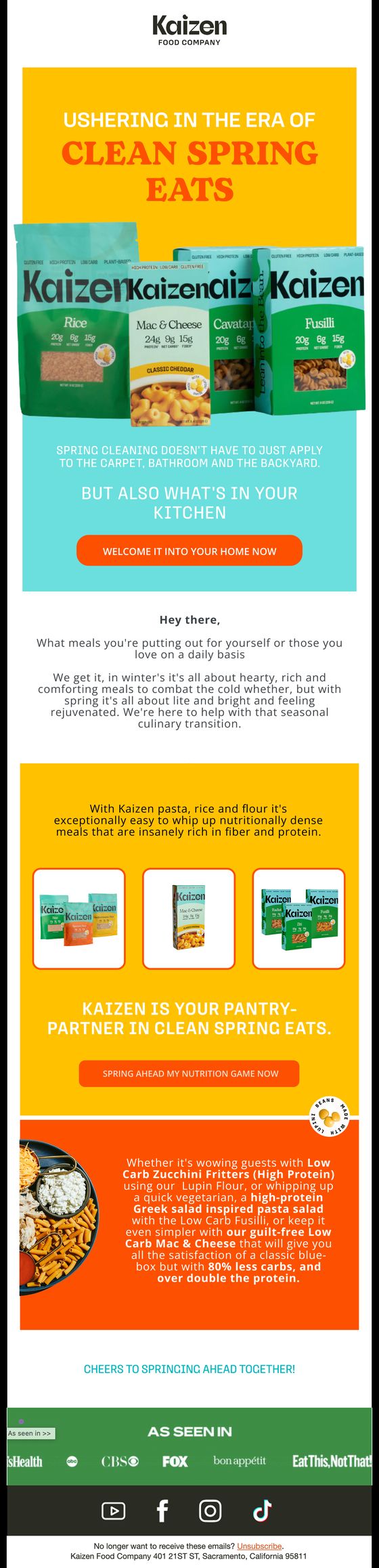 Ushering In Clean Spring email for Kaizen Food Company