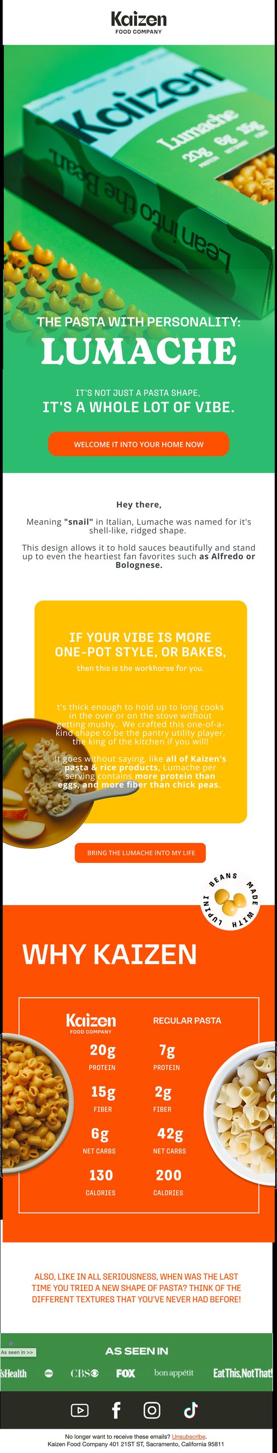The Pasta With Personality email for Kaizen Food Company