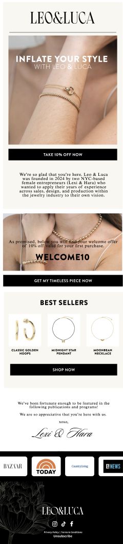 Inflate Your Style - 10% Off email for Leo & Luca