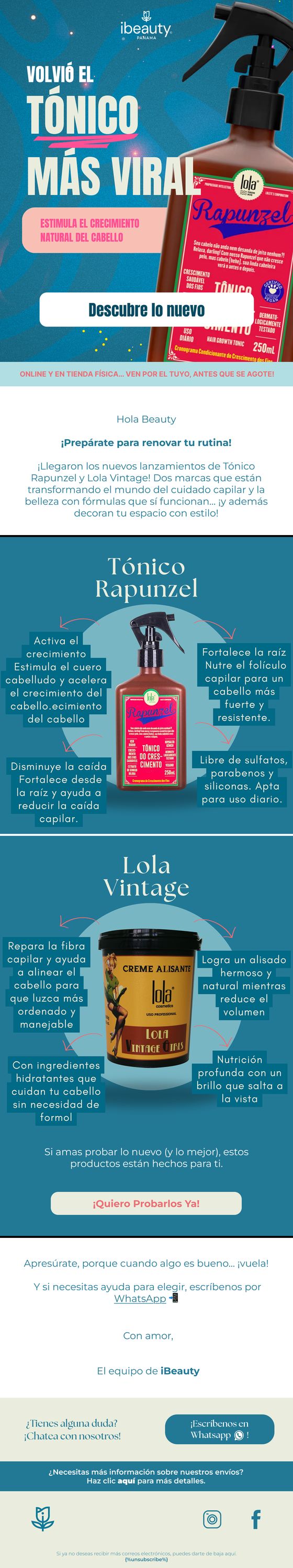 Tónico Rapunzel Formulation email for Lola Vintage