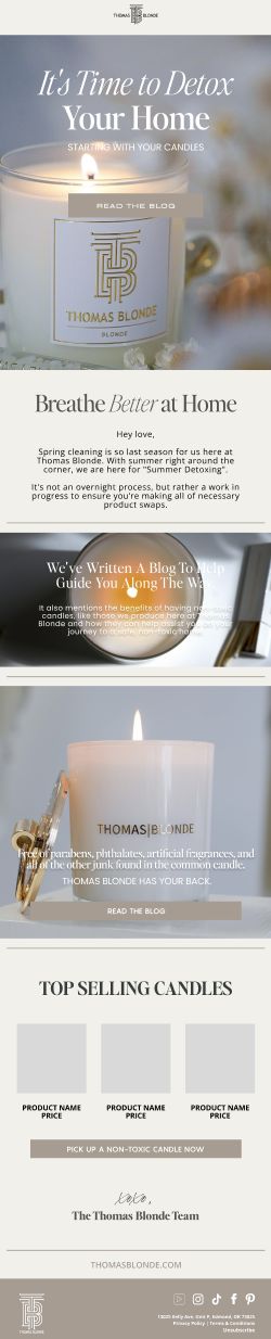 Detox Your Home Starting With Candles email for Thomas Blonde